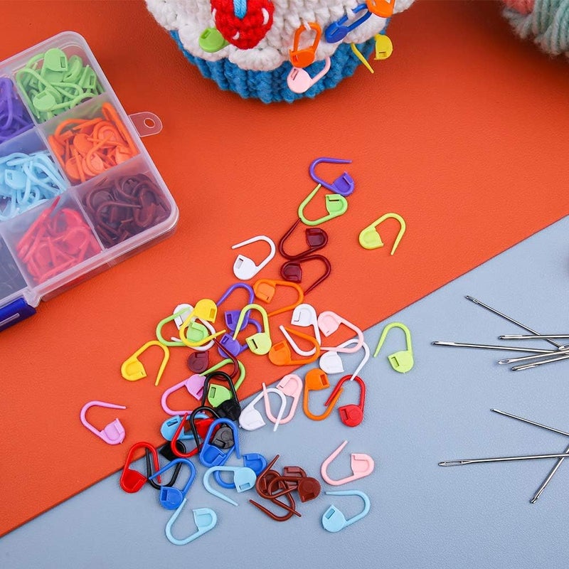 LUNARM 315 Pieces Stitch Markers for Crocheting, Stitch Locking Clip Colorful Knitting Markers Crochet Clips with 15 Pieces Big Eyes Blunt Sewing Needles (2inch/2.3inch/2.7inch) - Image 4